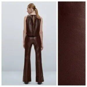 NWT. Massimo Dutti Limited Edition Nappa Leather Flared Trousers. Size M